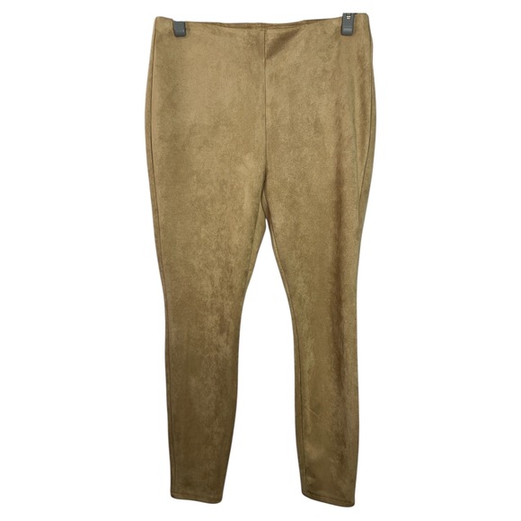 Chicos 1 Faux Suede Leggings Camel Tan Elastic Waist Pull On Pants Womens Size 8 - Picture 3 of 7